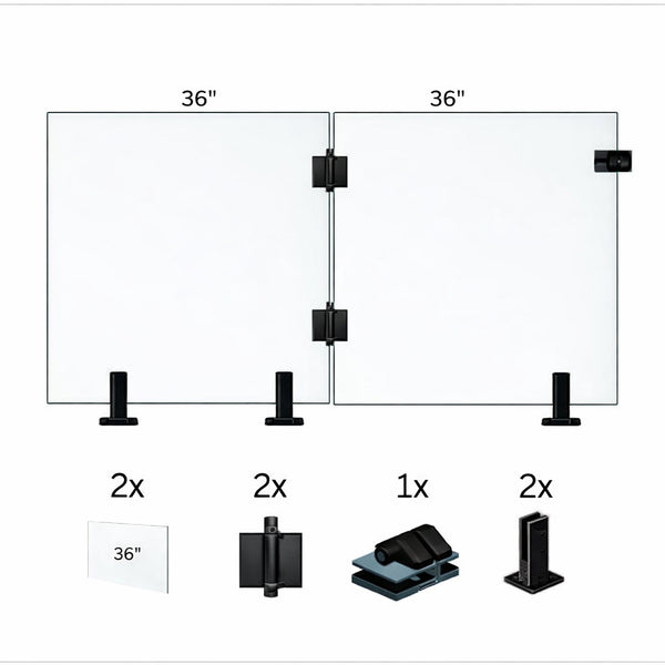 Kit portillon de clôture en verre trempé – Transparent 12 mm — Kit de deux panneaux